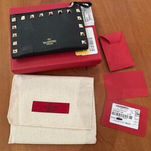 VALENTINO GARAVANI UW2P0605VSH Rock Stud Bifold Wallet Coin Purse Black-